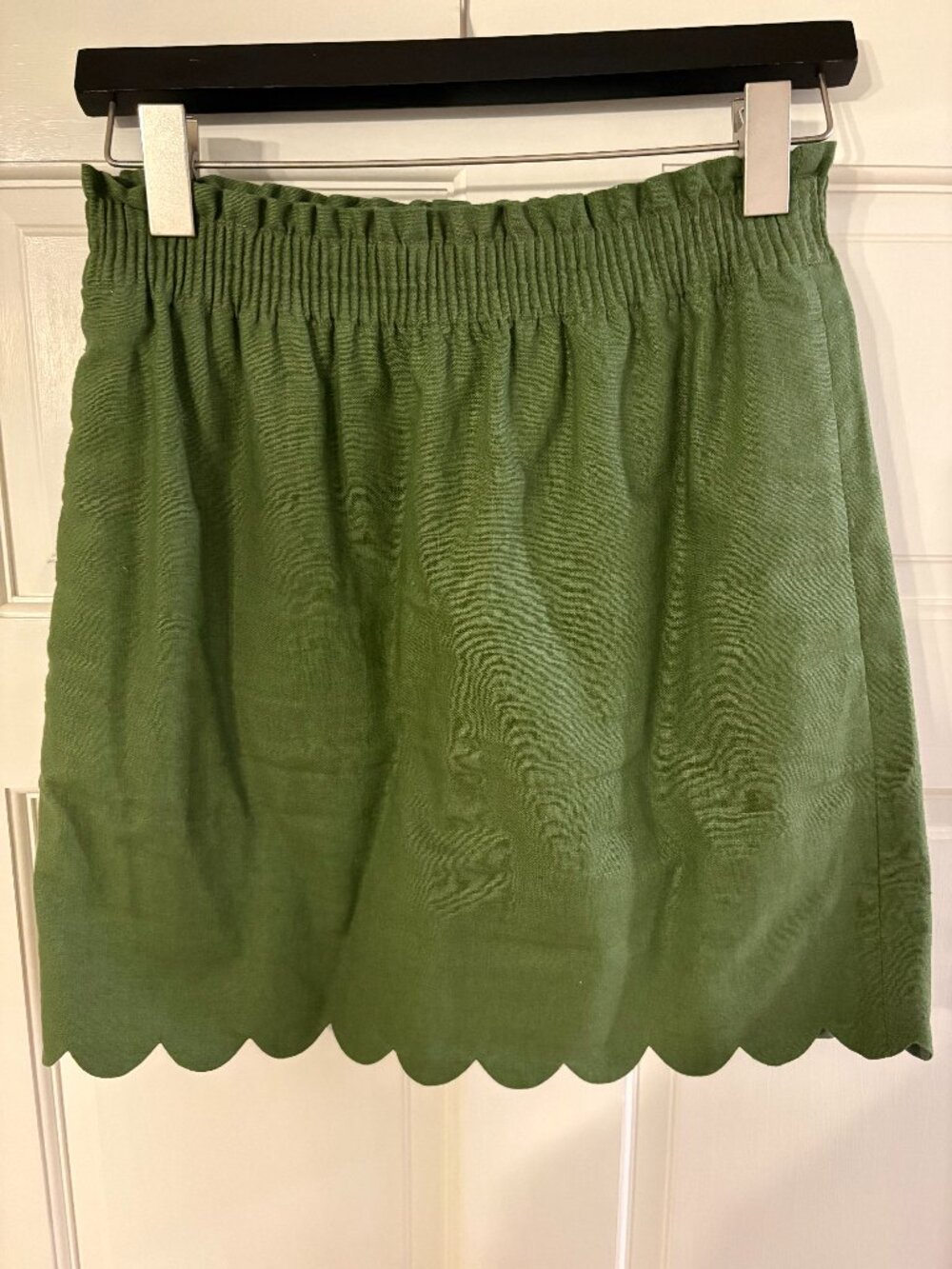 J.Crew Factory Linen Blend Scalloped Hem Mini Skirt | Olive Green | Size 0